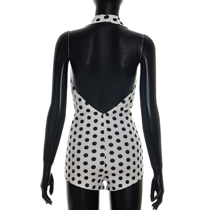 Backless Polka Dot Halterneck Romper GDSF D26RP106