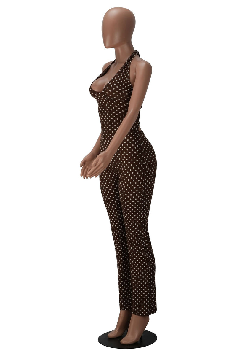 Polka Dots Printed Halterneck Bandage Jumpsuit MZ 26013