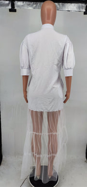 Solid Color Mesh Patchwork Shirt XHXF 949