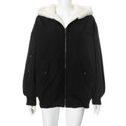 Solid Color Hooded Zipper Plush Jacket GSZM ZTP1449