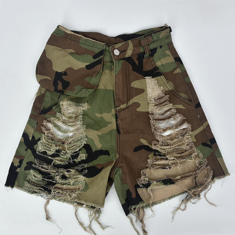 Plus Size Camouflage Print Tassel Short GBTF 6603PL