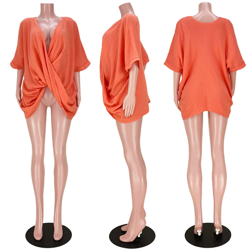 Solid V Neck Loose Blouse Top ASL 6576