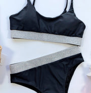 Sexy High Waist Sequin Solid Color Split Swimsuit CSYZ 18103