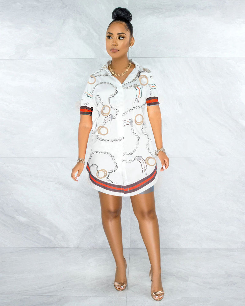 Plus Size Fashion Slim Print Short Sleeve Shirt LS 0341