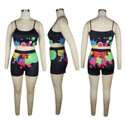 Plus Size Letter Print Cami Top Shorts 2 Piece Sets TE 4092