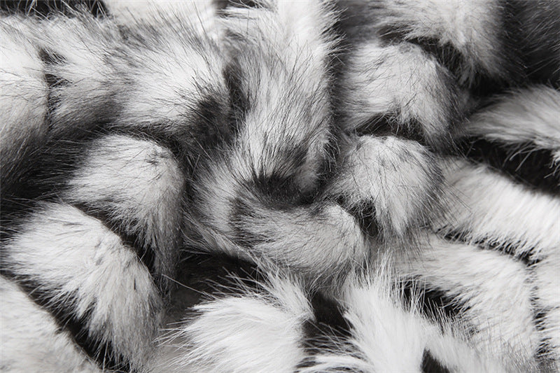 Striped Lapel Zipper Fur Jacket GYME K25C79854