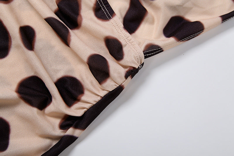 Deep V Neck Polka Dot Printed Maxi Dress GYME K6D16552A