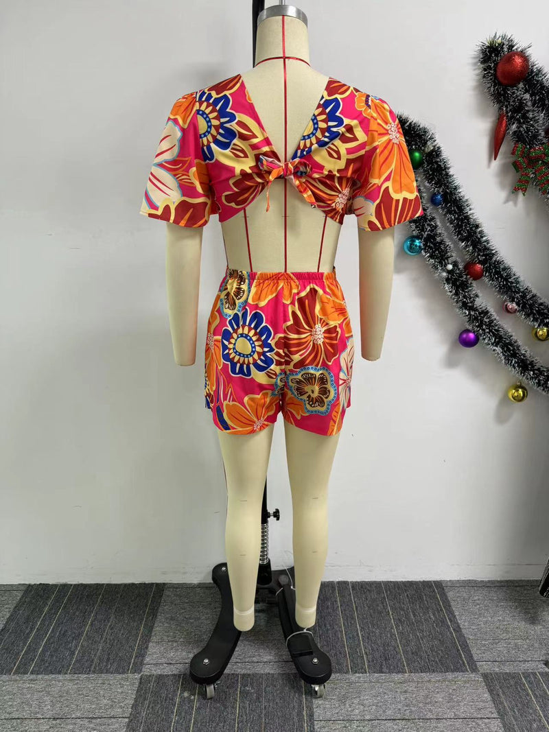 Printed Hollow Out Ruffle Sleeve Romper NY 10786