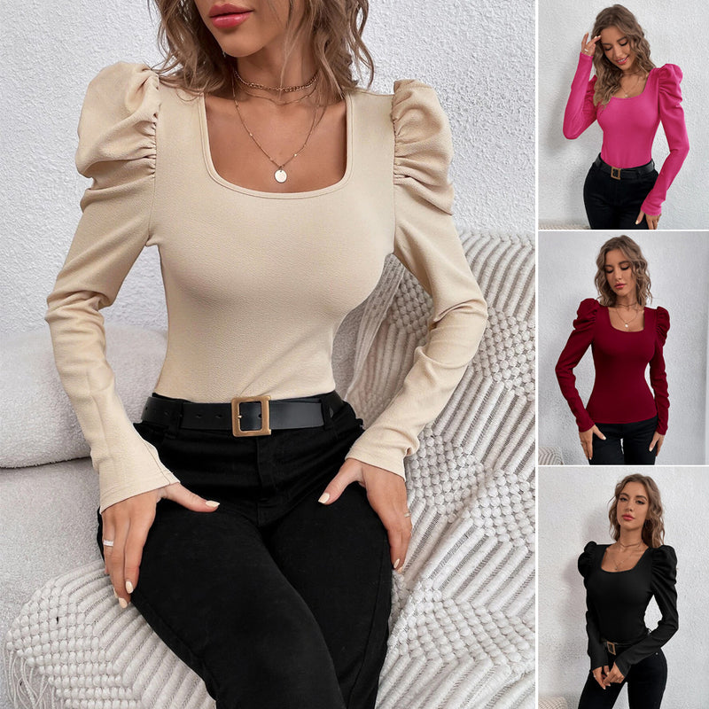 Square Neck Long Sleeve Knits T Shirt GYSQ WCCF2310