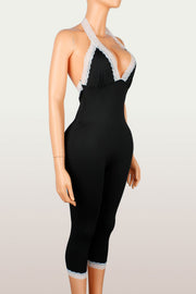 Lace Patchwork Backless Seventh Jumpsuit YWXS K26L2255