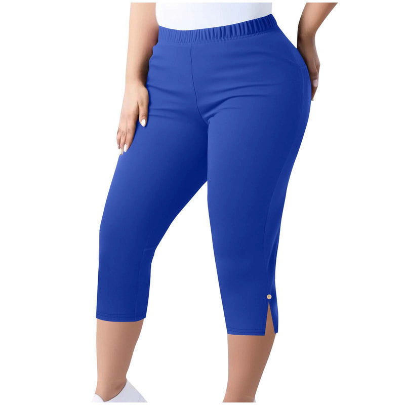 Plus Size Solid Color Split Seventh Pants GYZY 66811
