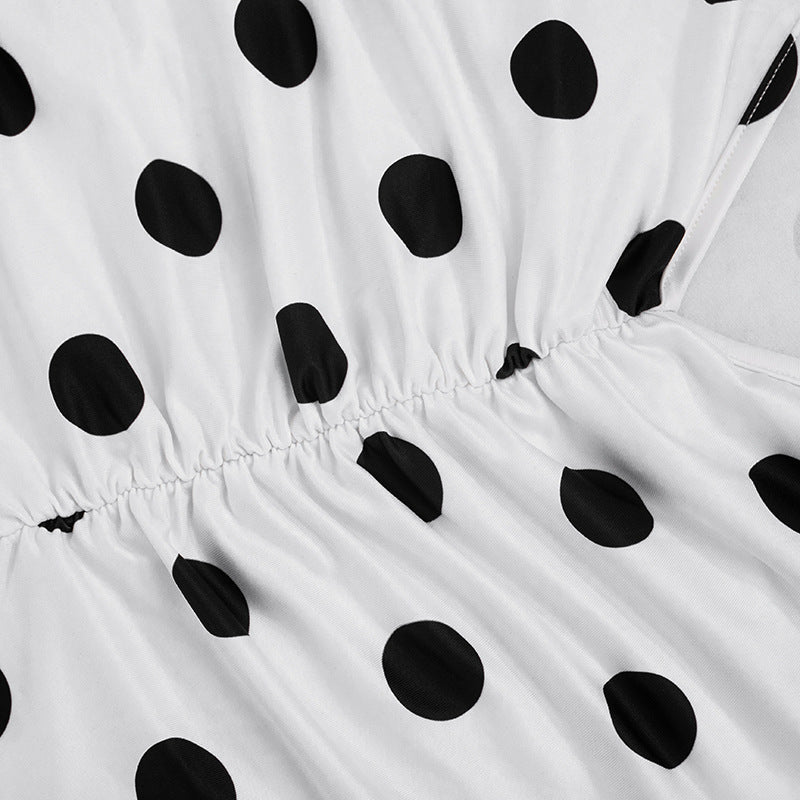 Polka Dots Print Tie Up Backless Seventh Jumpsuit With Hairband GDSF D26JP095