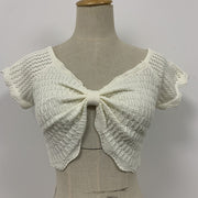 V Neck Crochet Cutout Crop Top GFQS 0513