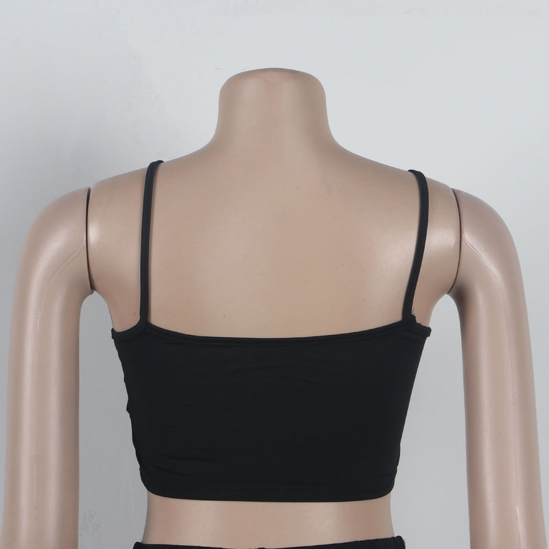 Plus Size Solid Sling Vest And Flare Pants Two Piece Set NY K2806
