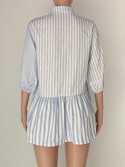 Stripe Patchwork Half Sleeve Shirt ANDF 1542