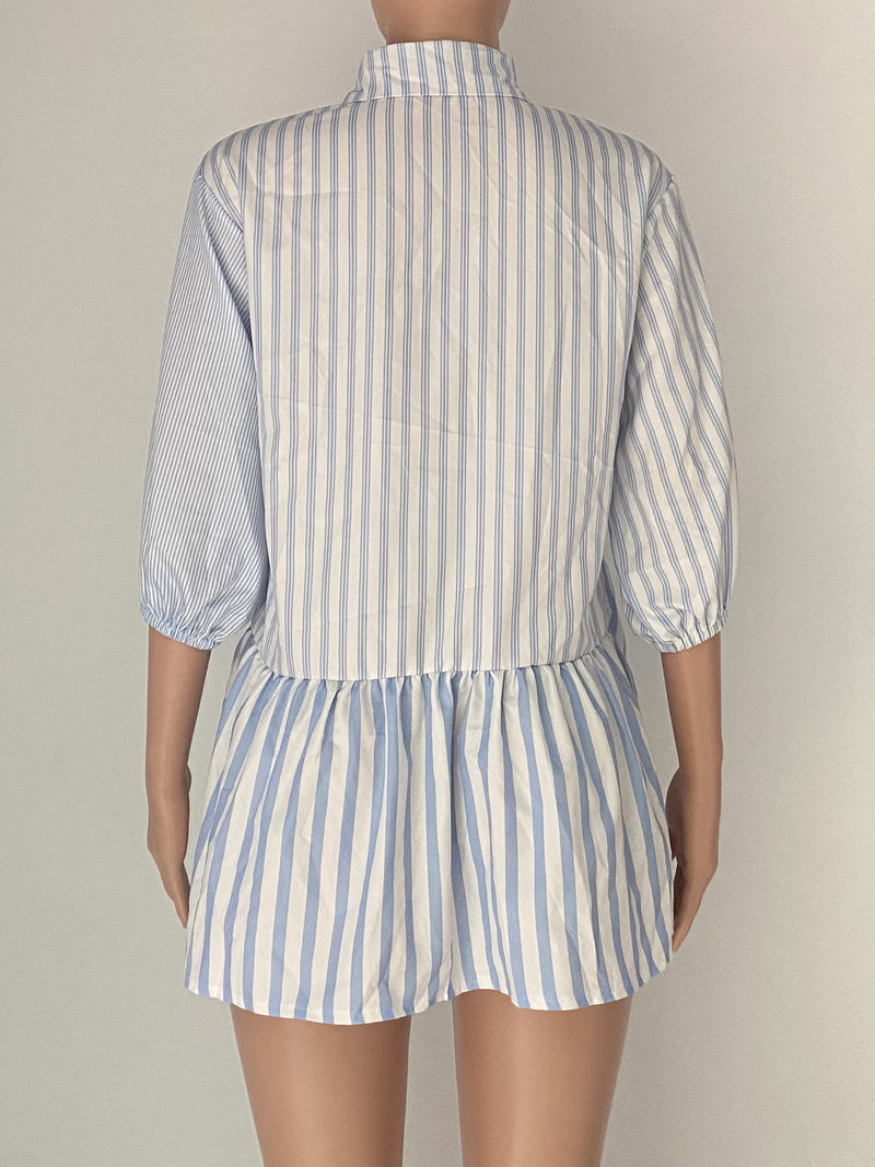 Stripe Patchwork Half Sleeve Shirt ANDF 1542