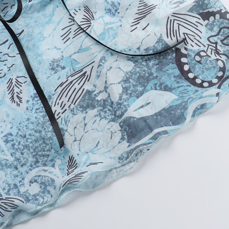 Print Lace Sling Tank Tops FL YL25029PFO