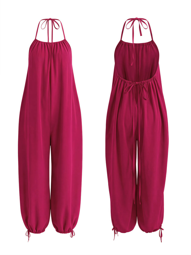 Solid Color Halterneck Backless Loose Jumpsuit HNIF ZM026