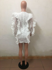 Long Sleeve Ruffles Bodycon Lace Dress LX 3081