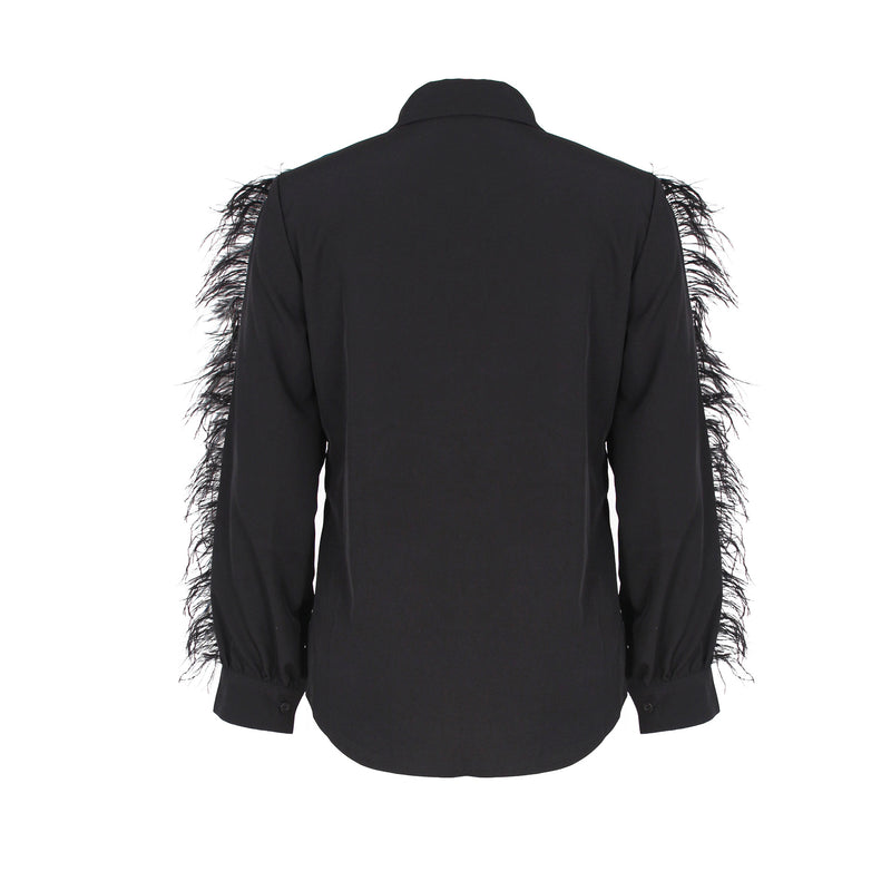 Solid Feather Patchwork Long Sleeved Shirt Top ZSD 0448