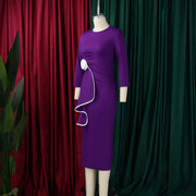 Plus Size 3D Flowers Ruffles Midi Dress GATE 612