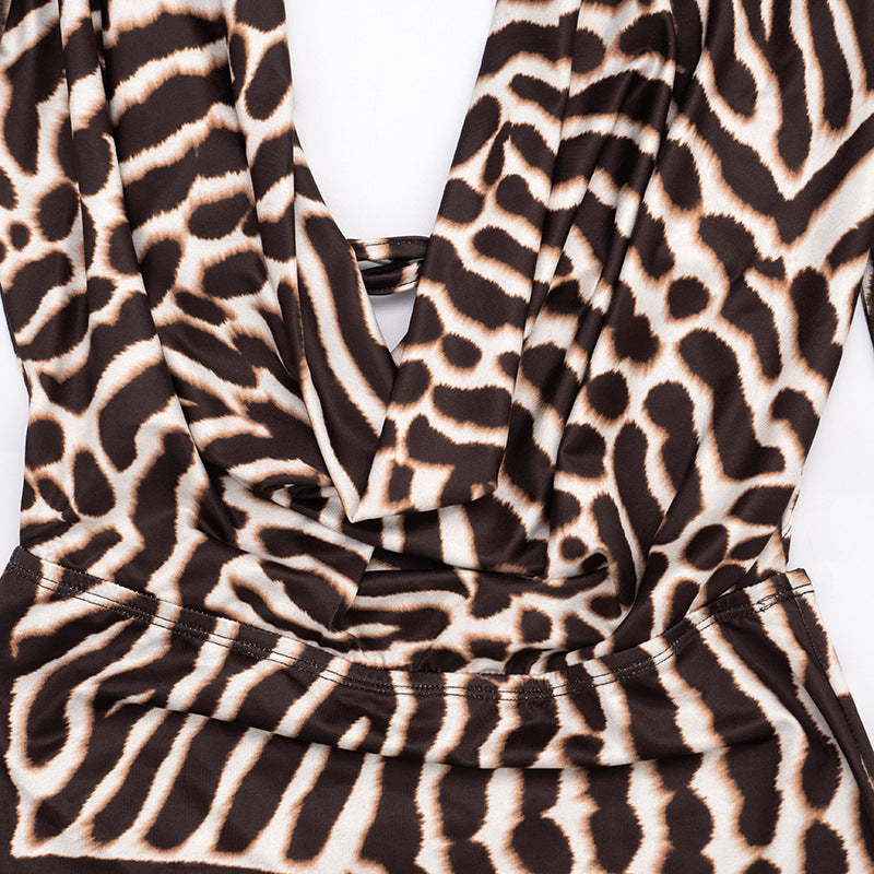 Long Sleeve Backless Print Mini Dress GDSF Q26DS196