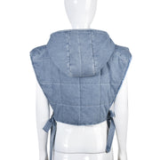 Denim Hollow Out Straps Hooded Vest GBTF 9124