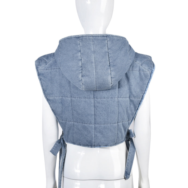 Denim Hollow Out Straps Hooded Vest GBTF 9124