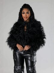 Solid Color Long Sleeve Plush Coat GXHF M81016
