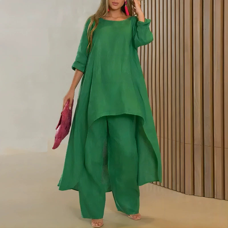 Plus Size Solid Color Long Sleeve Irregular Two Piece Pants Set GYJY W0839
