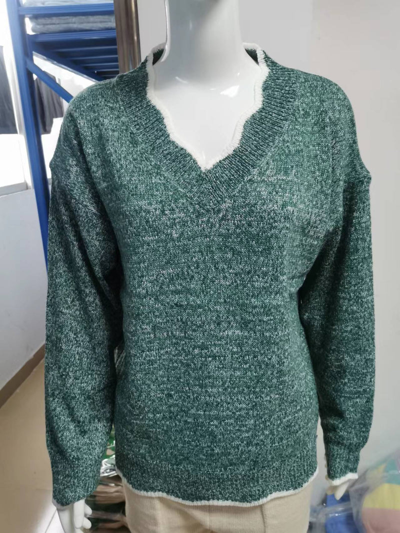 Plus Size V Neck Knits Long Sleeve Sweater GBLH 1910