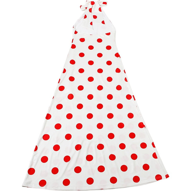 Sleeveless Polka Dot Printed Halterneck Maxi Dress DLSF K6D16498A