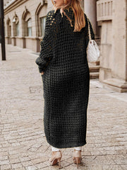 Plus Size Solid Long Hollow Out Sweater Cardigan Jacket FSXF 633