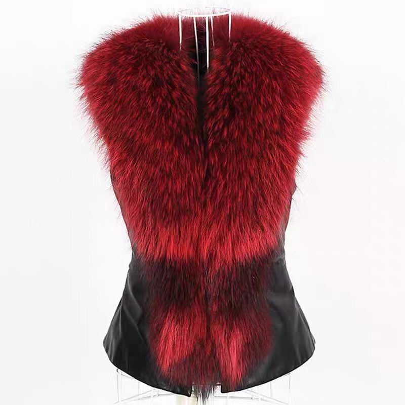 Plus Size Fur Collar Fur PU Leather Coat HHMY 5723