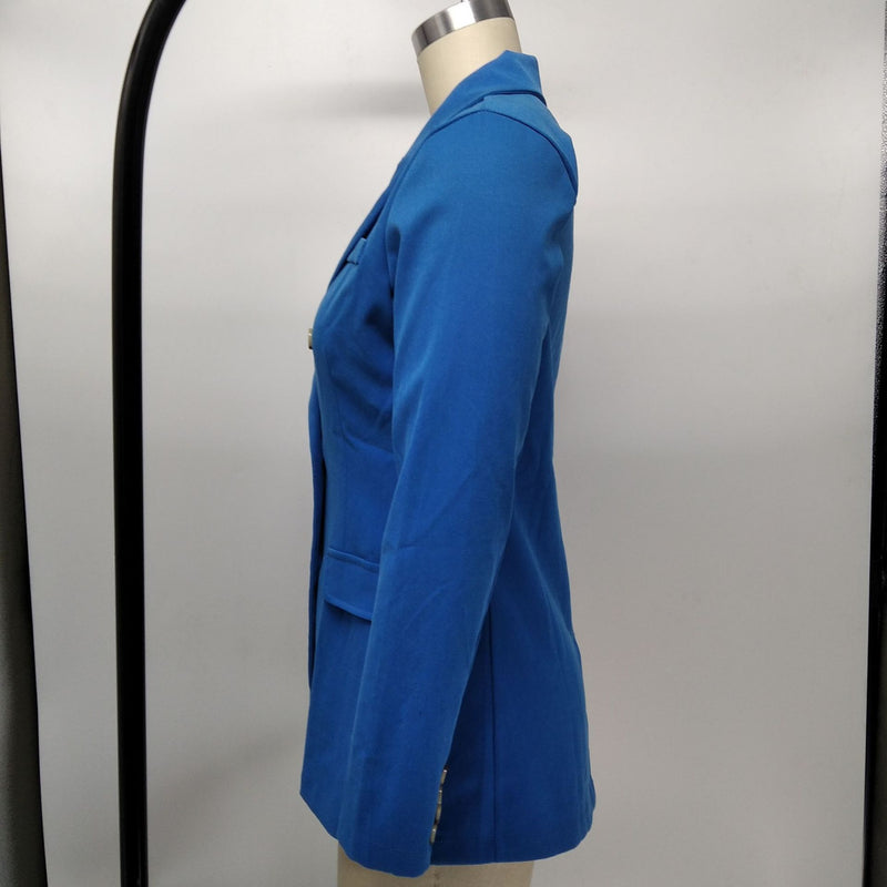 Solid Color Double Breasted Slim Blazer Coat XMY 9395