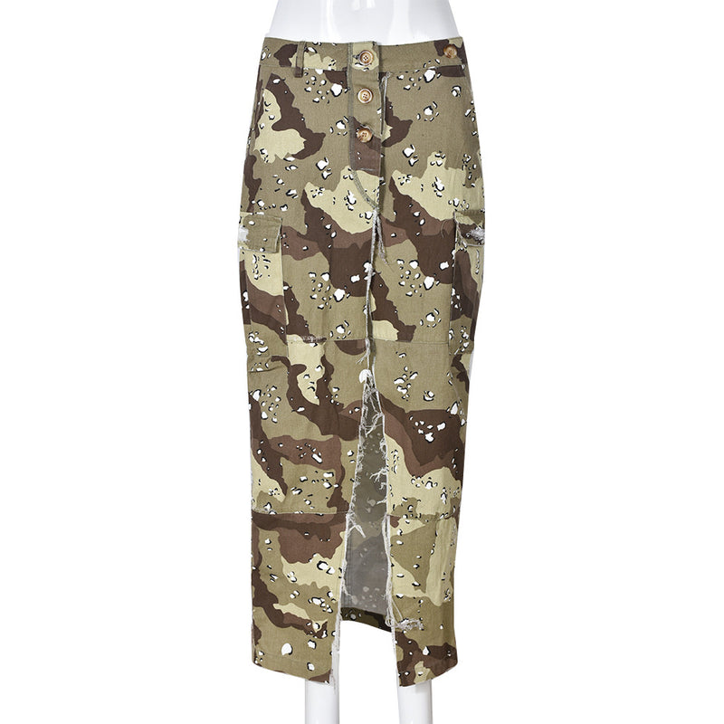 Camouflage Print High Split Long Skirt GNZD 8805DD