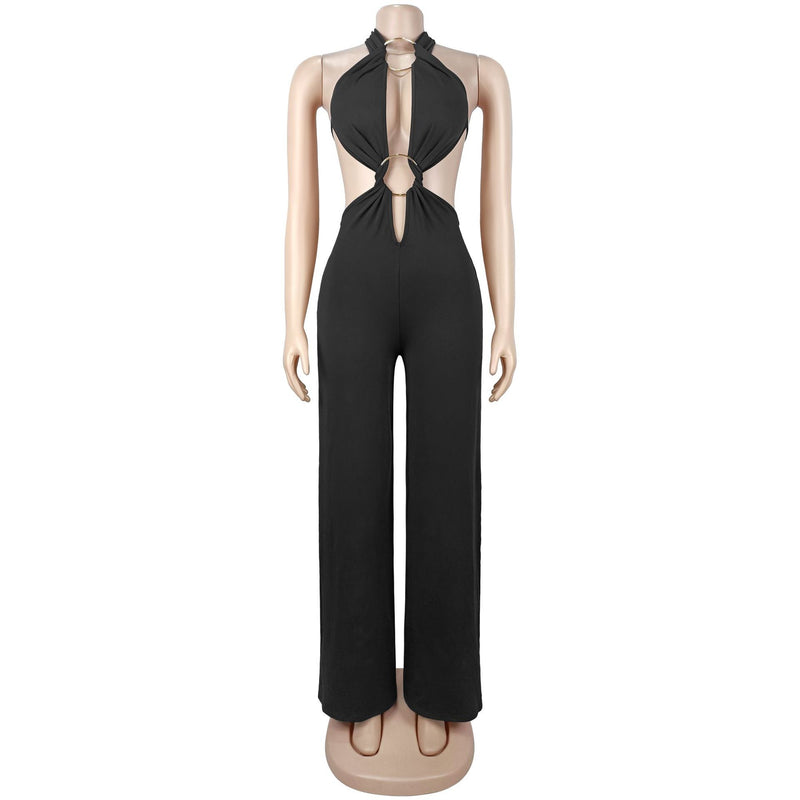Sexy Tie Up Backless Solid Color Jumpsuit BY 7687