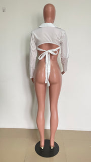Solid Backless Long Sleeve Shirt Top HMS 5488