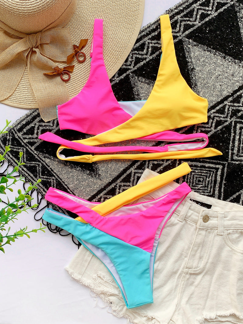 Contrast Color Bandage Bikini Two Piece Sets CASF 6124