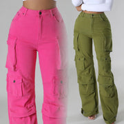 Plus Size Solid Color Multicolor Pockets Pants GHXF HX0359