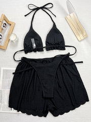 Sexy Halterneck Lace Up 3 Piece Swimsuit CSYZ D659WY
