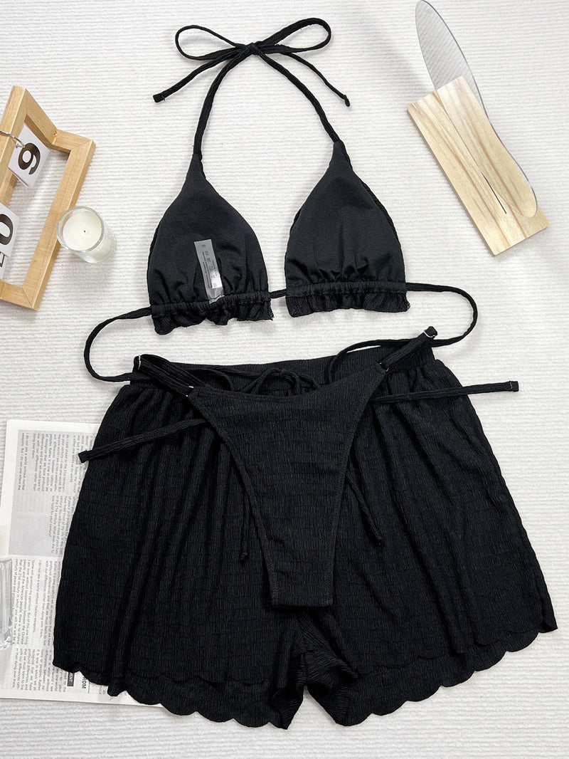 Sexy Halterneck Lace Up 3 Piece Swimsuit CSYZ D659WY