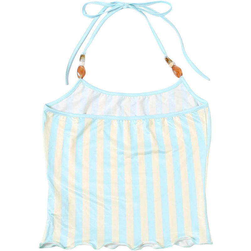 Halterneck Beading Stripe Tank Top GYME K6B10711A