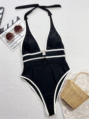 Contrast Color Hollow Out One Piece Swimsuit CSYZ G135RX