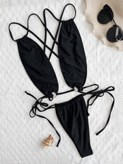 Solid Color Sexy Cross Tie Up One Piece Swimsuit CASF 6588