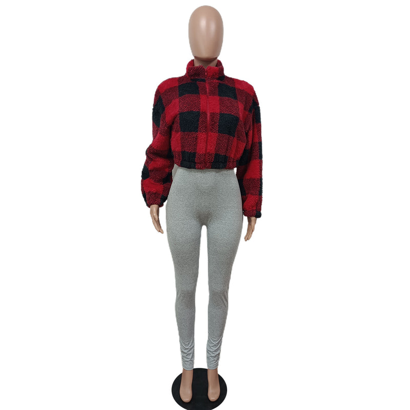 Plush Plaid Fashion Long Sleeve Jacket MEM 88515