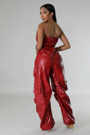 Plus Size Off Shoulder PU Leather Jumpsuit GHXF HX0395
