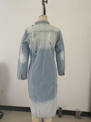 Fashion Denim Long Sleeve Holes Long Coat GQDH 932