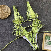 Leopard Print Cutout Tie Up One Piece Swimsuit CSYZ A992