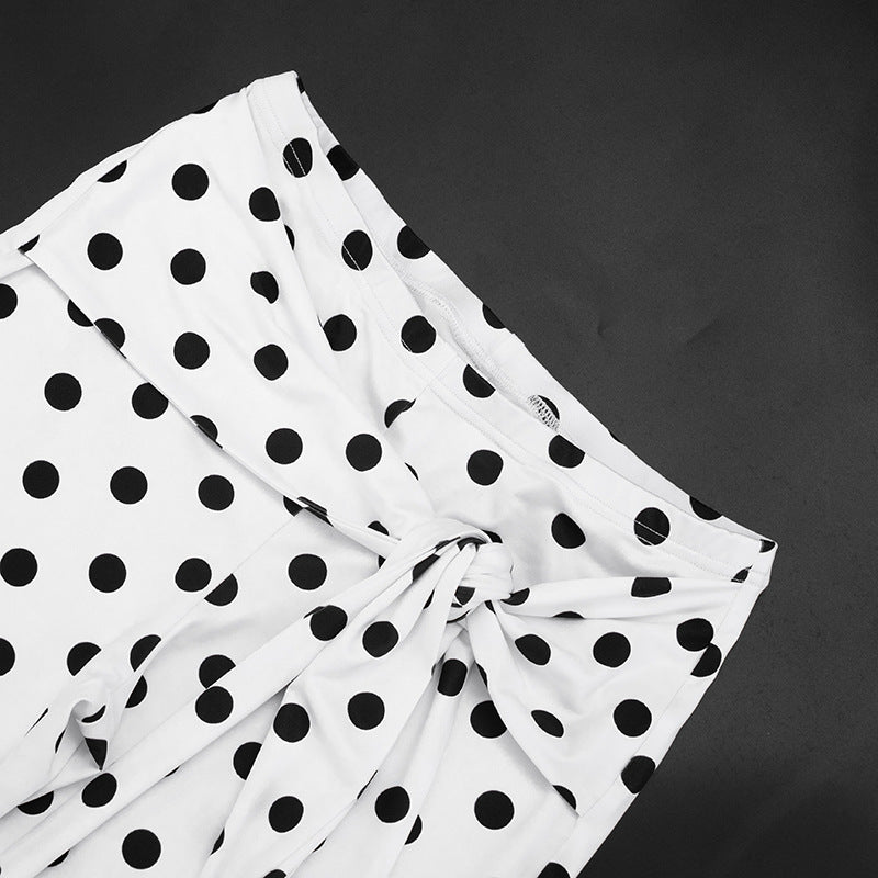 Polka Dot Print Tie Up Seventh Pants GSBW C26PT109